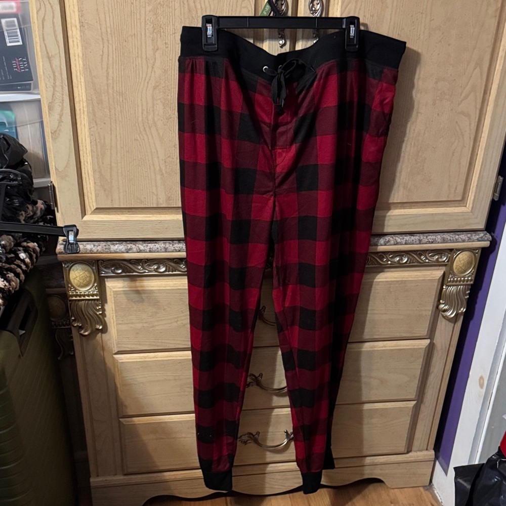 Red and Black Plaid Men's Joggers